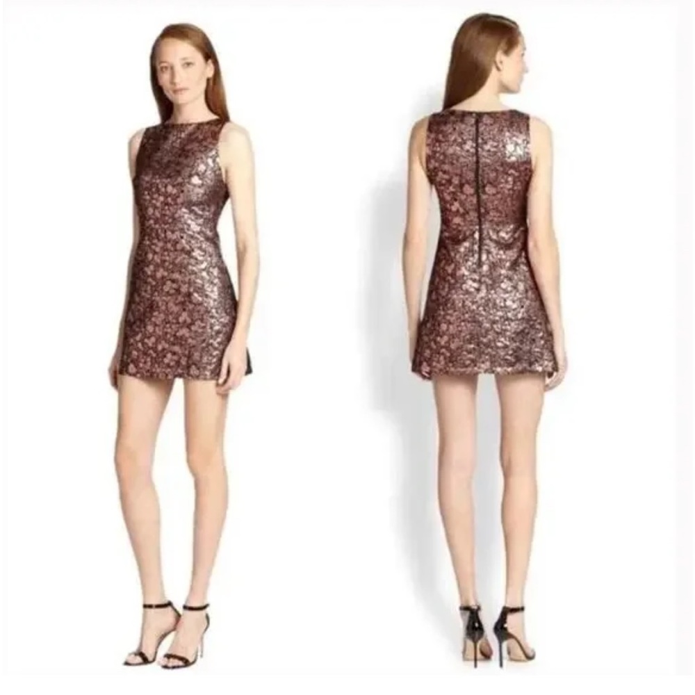 Alice + Olivia Metallic Jacquard Bateau Black Copper Rose Gold Mini Dres… - Picture 3 of 13